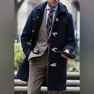 Vintage Lands End Navy Original Tiroler Loden Toggle Coat w/Hood Size M